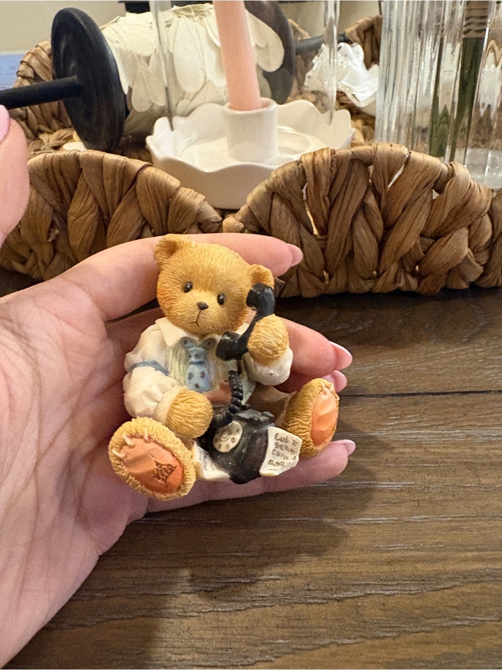 Cherished Teddies Brown Bear Figurine with Phone - Blue Accents